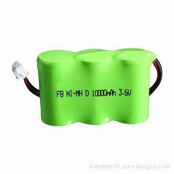 NiMH D x 10,000mAh Rechargeable Battery Pack with UL/CE/RoHS Marks, 3.6V Voltage, Long Life Cycle